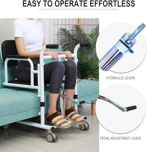 Hydraulic Patient Lift Transfer Chair with 180° Split Seat, Toilet and Tray Table, 440Lbs Capacity F75608