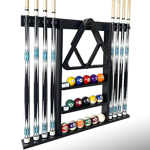 Wall Mount Pool Cue Rack for 8 Sticks, Solid Wood Mahogany S223328