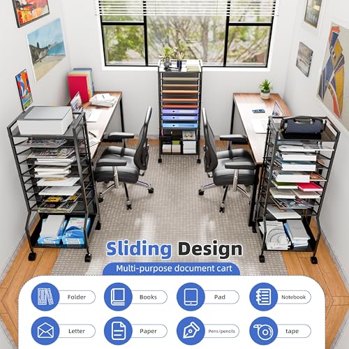Simple Trending 14 Tier Rolling File Cart with Sliding Trays, Black C4528