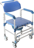 uyoyous Shower Commode Chair with Wheels Multi-Functional Rolling Shower Wheelchair with Soft Padded Waterproof Mobile Over Toilet Chair with 250 lbs Weight Capacity for Disable Injured