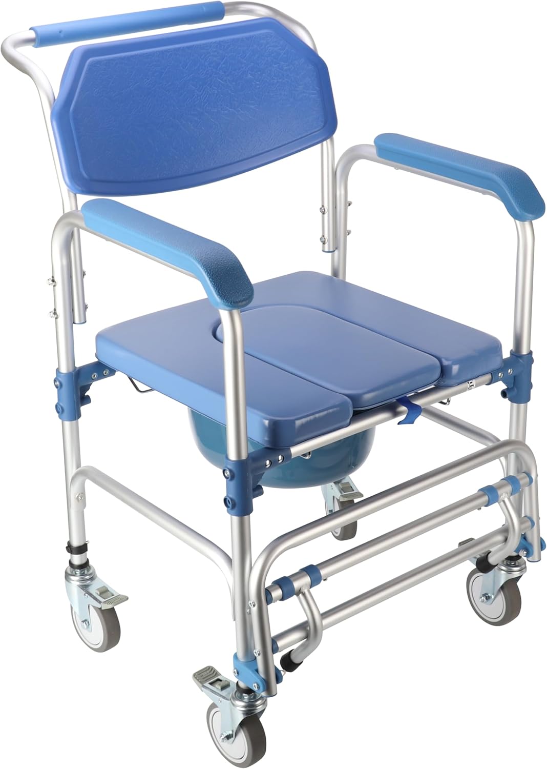 uyoyous Shower Commode Chair with Wheels Multi-Functional Rolling Shower Wheelchair with Soft Padded Waterproof Mobile Over Toilet Chair with 250 lbs Weight Capacity for Disable Injured