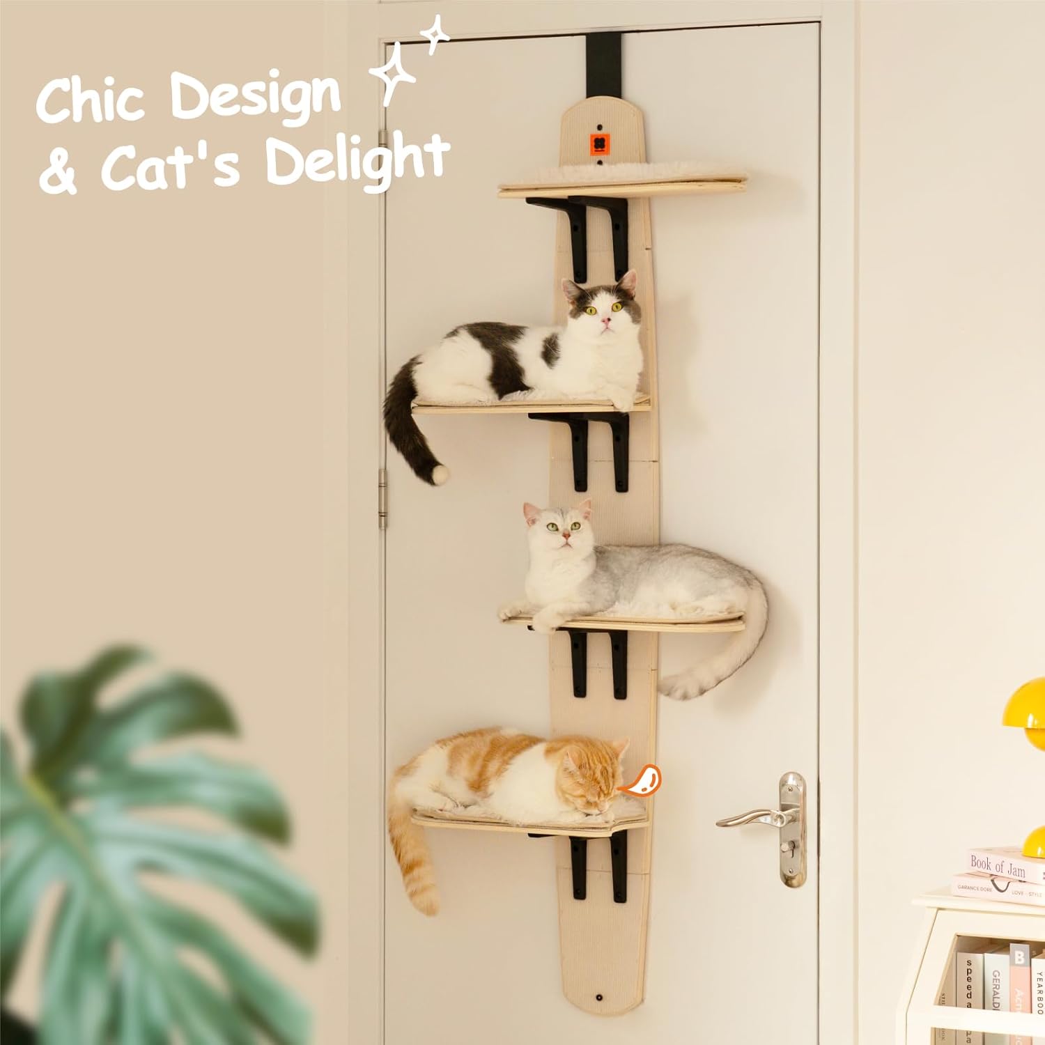 MEWOOFUN Cat Tree Door Mounted Cat Climber with Removable Soft Mat, 4-Levels S675334