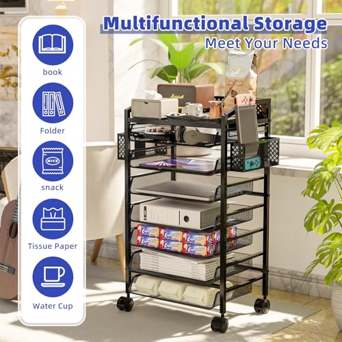 Simple Trending 14 Tier Rolling File Cart with Sliding Trays, Black C4528