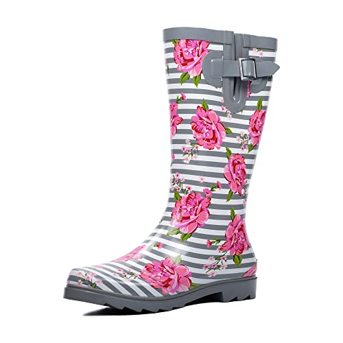 landchief Rain Boots for Women, Waterproof Ladies Tall Knee High Rubber boots,Comfort Garden Boots Anti-Slip Mid Heel Women Rain Shoes Outdoor