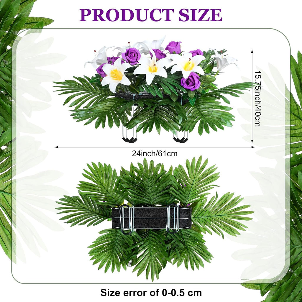Purple Rose and Lily Artificial Cemetery Flower Saddle for Headstone D120310
