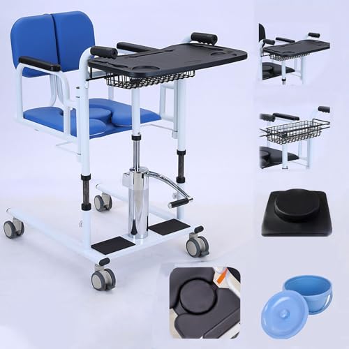 Patient Lift Transfer Chair, 4 in 1 Hydraulic Transfer Chair for Home with 180° Split Seat with Toilet and Tray Table, for Nursing Elderly, Load 440Lbs Transfer Wheelchair.