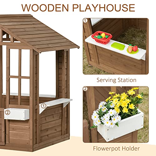 Outsunny Kids Wooden Playhouse with Working Door and Windows, White O609