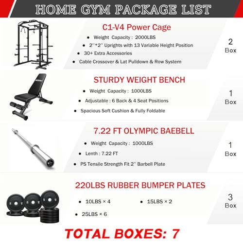 C1-V4 Power Cage with LAT Pulldown, Multi-Function Weight Cage for Home Gym G4781