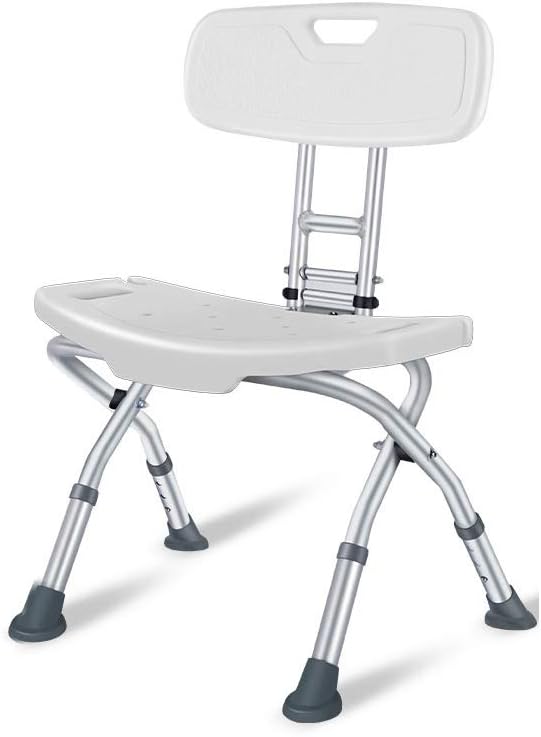 Elderly Bath Stool, Folding Bath/Shower Bench with Back Elderly Bath Chair Shower Stool Safety Seat Bathroom Adjustable Positions 37-41Cm with Anti-Slip Rubber Feet for Travelling and Compact