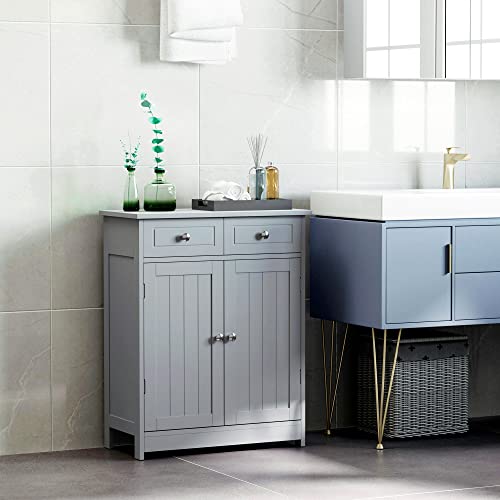 kleankin Bathroom Floor Cabinet, Wooden, 2 Doors, 2 Drawers, Grey V92019