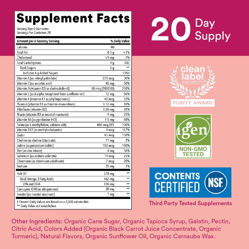 SmartyPants Women's Multivitamin Gummies, Omega 3, 120 Count R7008