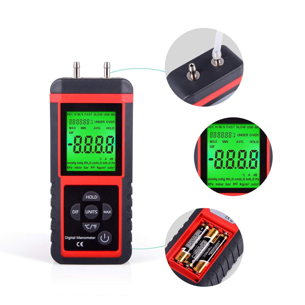 EHDIS Manometer Gas Pressure Tester Digital Differential Pressure Gauge HVAC M530411
