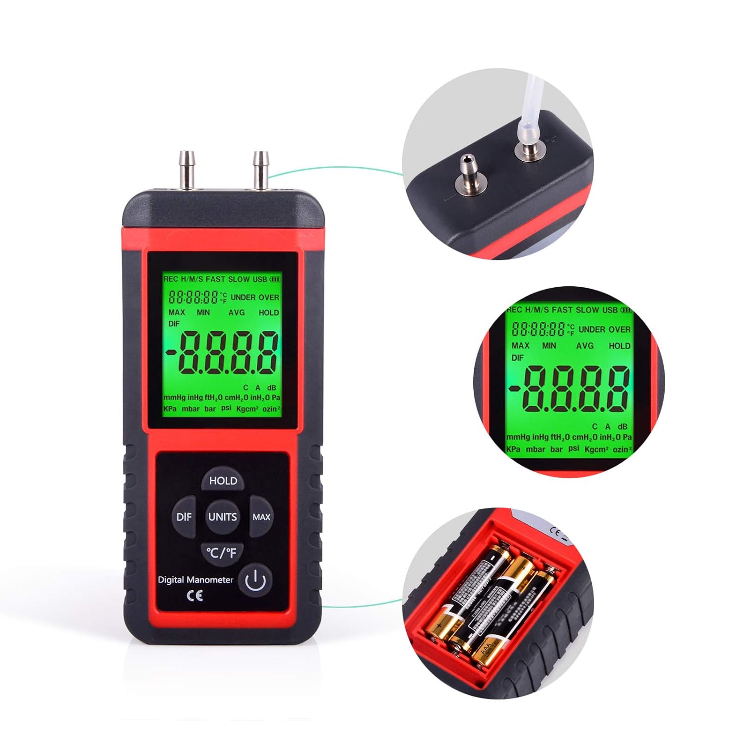 EHDIS Manometer Gas Pressure Tester Digital Differential Pressure Gauge HVAC M530411