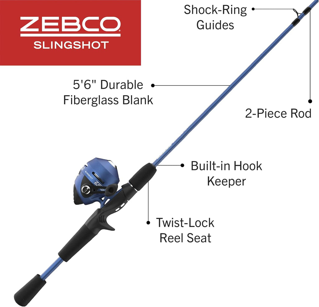 Zebco Slingshot Spincast Reel and Fishing Rod Combo, 5-Foot 6-Inch 2-Piece Pole U50235