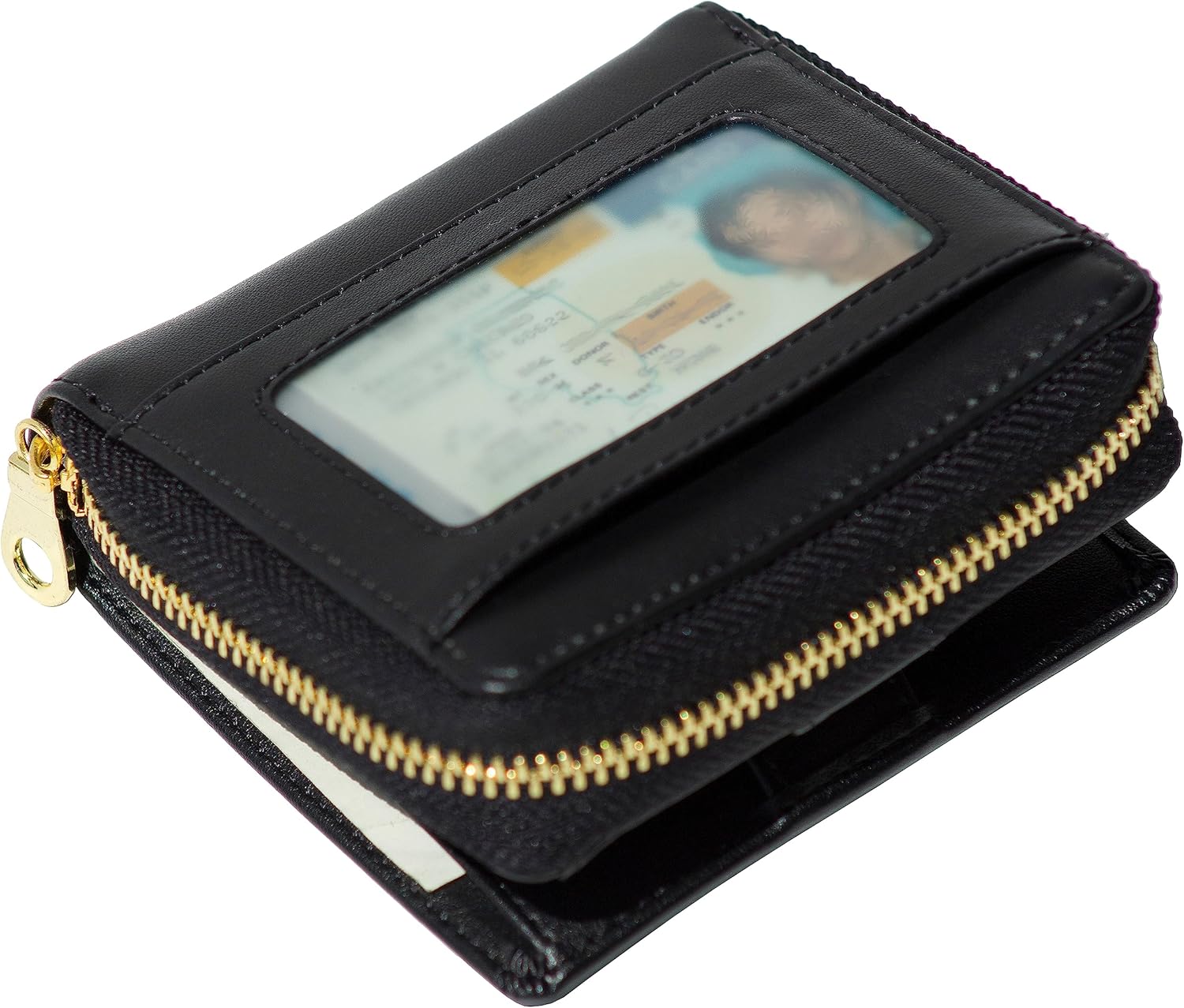 Women's Genuine Leather Scan Proof Small Zip Wallet Black N827