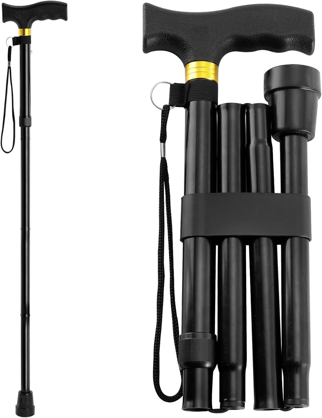 Walking Cane, Oulisen Walking Cane for Men and Women, 5-Level Height Adjustable Folding Cane, Comfortable Plastic T-Handle Portable Walking Cane for Senior Balance