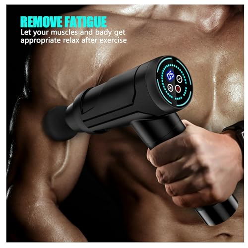 Massage Gun Deep Tissue Percussion with 6 Replacement Heads (Black) A7103