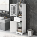 Merax Slim Tall Bathroom Storage Cabinet with Adjustable Shelf, Drawer and 2 Doors, Freestanding Linen Tower, 16.5" L x 14.2''W x 63.8''H, White