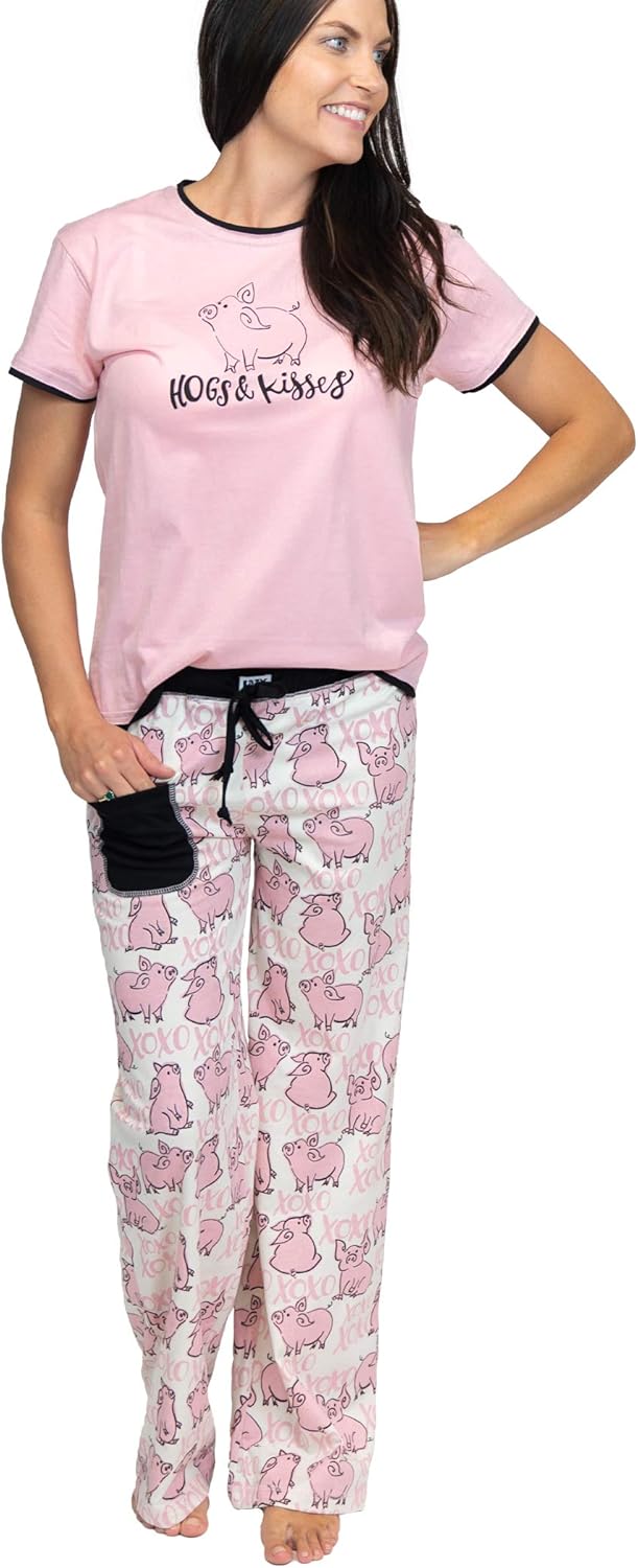 Lazy One Women's Pajama Set, Short Sleeves with Cute Prints, Relaxed Fit