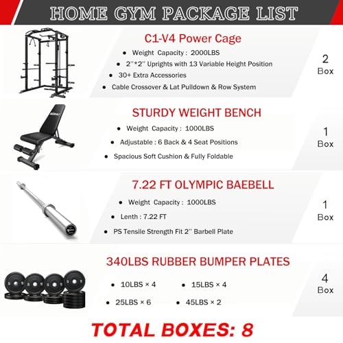 C1-V4 Power Cage with LAT Pulldown, Multi-Function Weight Cage for Home Gym G4781