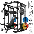 RitFit Buffalo Smith Machine, Power cage with LAT-Pull Down System & Cable Crossover System, All-in-One Squat Rack for Home Gym, Power Rack