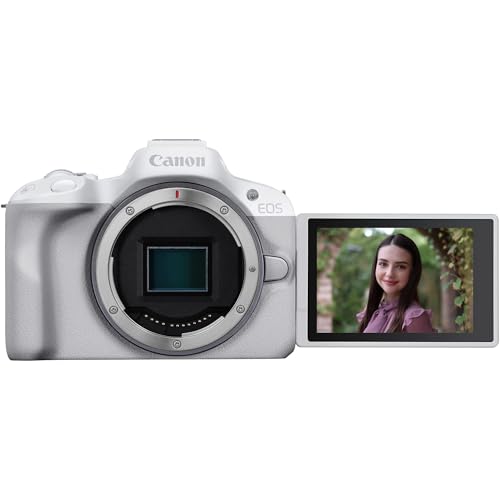 Canon EOS R50 Mirrorless Camera with RF-S 18-45mm Lens, White, Bundle with Bag, Batteries & Memory Cards S656267