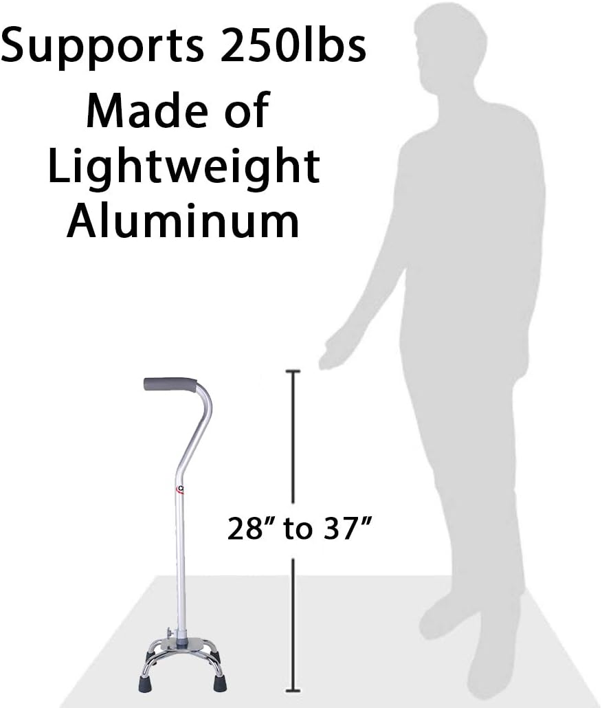 Carex Quad Cane with Small Base, Adjustable Height, Grey/Silver B899