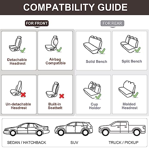 Car Seat Covers Full Set Waterproof Leather Front and Rear with Head Pillow Black Navy U136