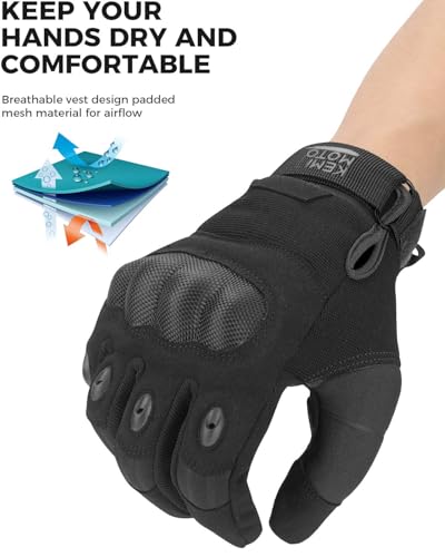 KEMIMOTO Tactical Gloves for Men, Touchscreen Motorcycle Gloves with Hard Shell & Palm Padding E190