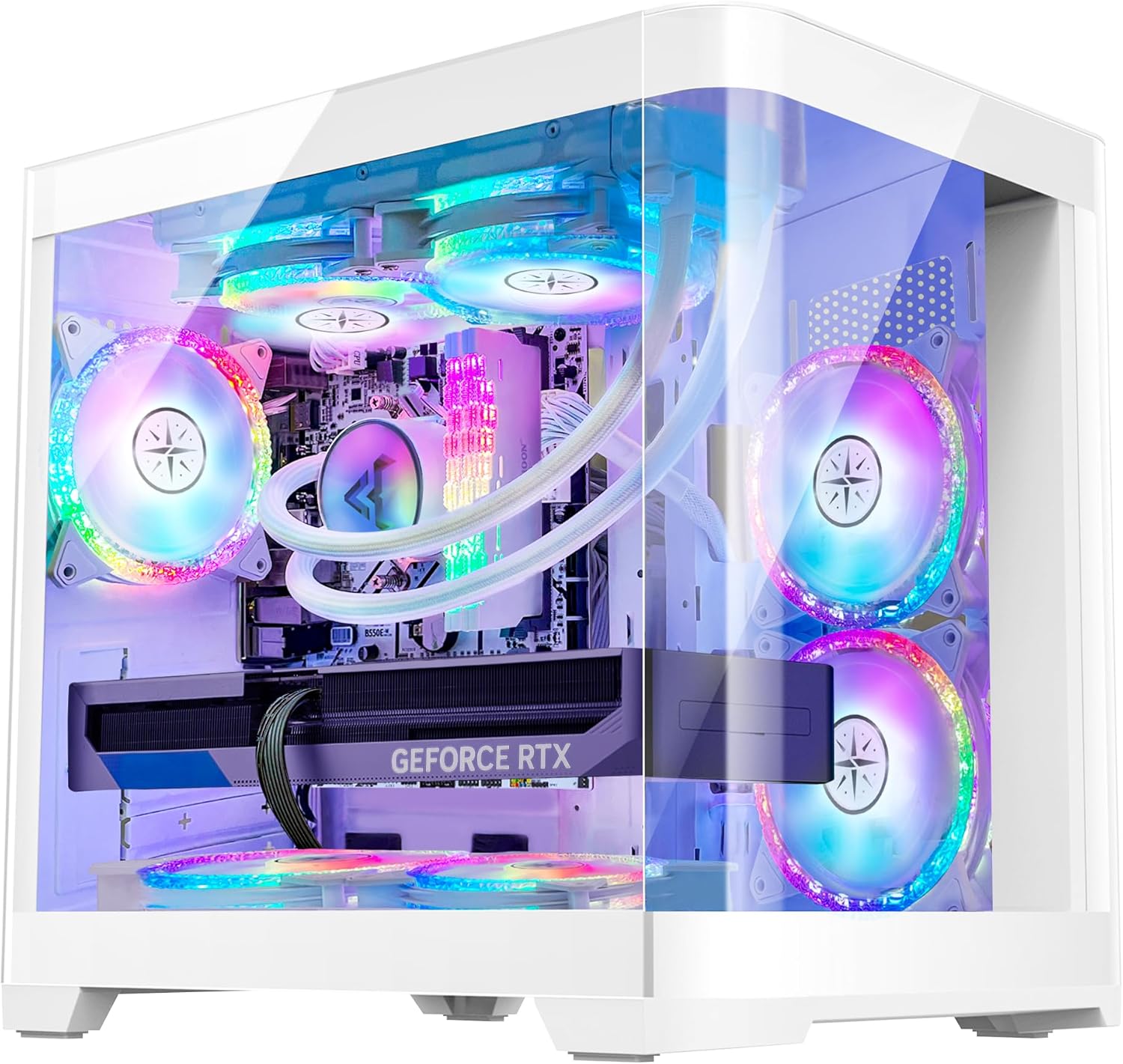 Poseidon White Gaming PC Desktop - AMD Ryzen 7 5700X 8-Core 3.4GHz - RX 6500 XT 4GB- 1TB M.2 SSD - 32GB DDR4 3200MHz RAM - 240mm AIO CPU Liquid Cooler - Windows 11 Pro Computer