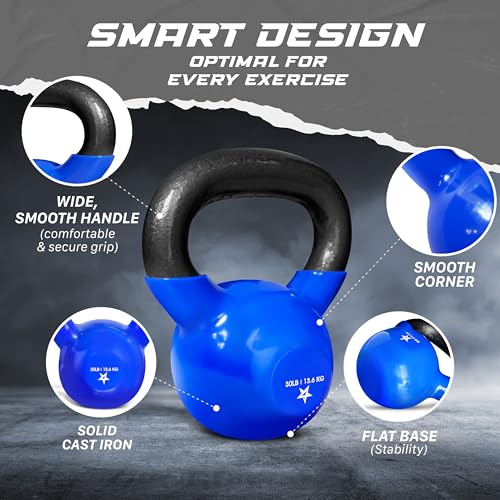 Yes4All 5-100 LB Vinyl Coated Cast Iron Kettlebells M964803