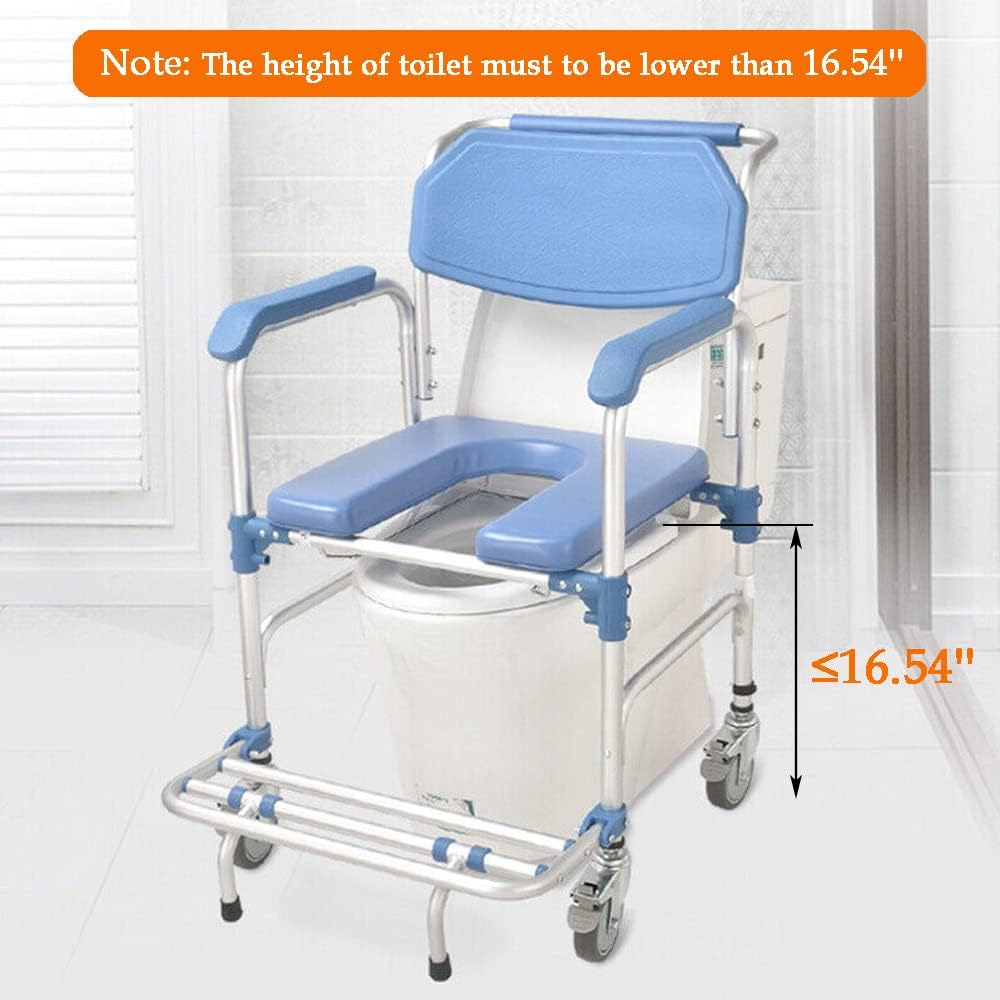 uyoyous Shower Commode Chair with Wheels, Padded Waterproof, 250 lbs Capacity W8677