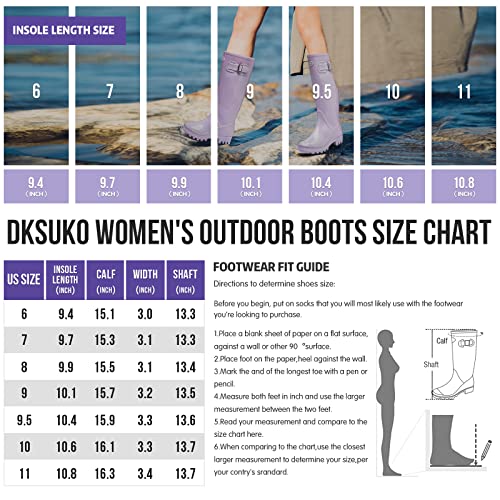 DKSUKO Women's Tall Rain Boots Waterproof Wellington Rubber G1163