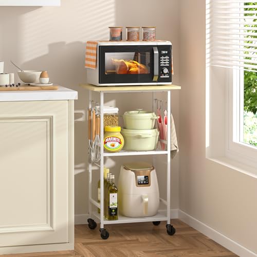 Rolling Kitchen Microwave Cart with Adjustable Shelf, 3 Tier Storage Rack on Wheels K20617