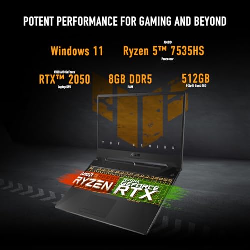 ASUS TUF Gaming F15 Laptop, 15.6" 144Hz FHD, RTX 2050, 512GB SSD T523