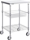 VEVOR Kitchen Utility Cart, 20"x24"x36.6" 3 Tiers Wire Rolling Cart, 470LBS Capacity Steel Service Cart with Brake Wheels, Storage Trolley with 76mm Basket PP Liner 6 Hooks, for Indoor & Outdoor Use