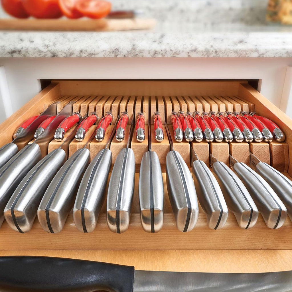Rev-A-Shelf Dual Row Knife Block Drawer Organizer, 55 Slot Cutlery Tray, Wood N777