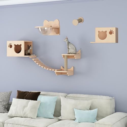 Cat Wall Shelves, Cat Wall Furniture, Cat Bridge Wall Mount Cat Perch, Hammock Cat Tree Cat Climber Set, DIY Combination (Color : Style4)