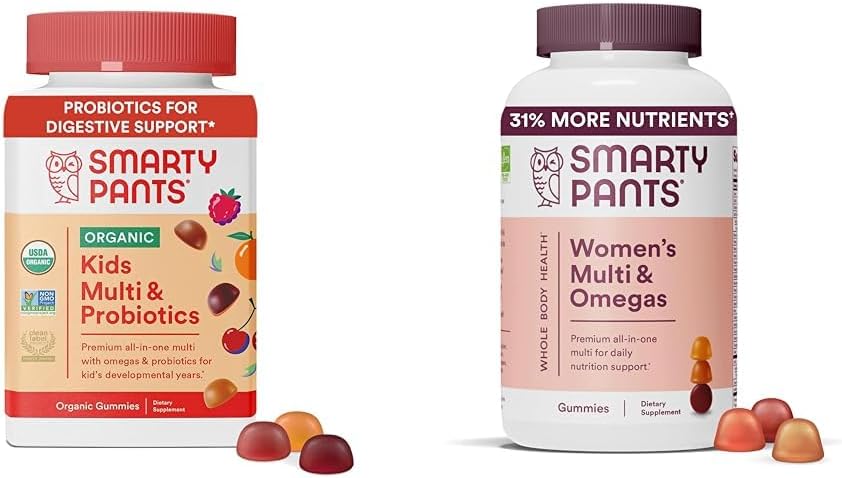 SmartyPants Organic Kids Multivitamin Gummies: Probiotics, Omega 3 (ALA), Vitamin D3, C, Vitamin B12 & Women's Multivitamin Gummies: Omega 3 Fish Oil (EPA/DHA), Methylfolate, CoQ10