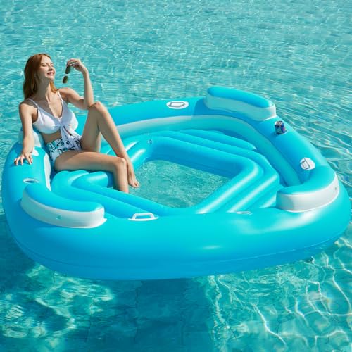 Jasonwell Floating Island Pool Float - Inflatable 4-Person Lounger Raft with Cupholders Z36323