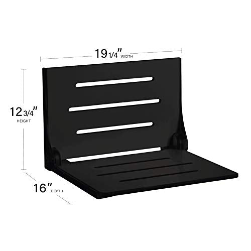 Seachrome Silhouette Folding Wall Mount Shower Bench Seat, Black Seat White Frame U5114