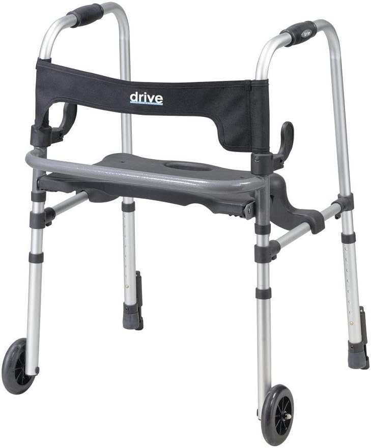 Drive Medical 10233 Clever Lite LS Adult Walker Rollator with Seat and Push Down Brakes, 300 lbs Weight Capacity, 5" Fixed Front Wheels, Easily Folds with Patented Dual-lever Side-paddle Release