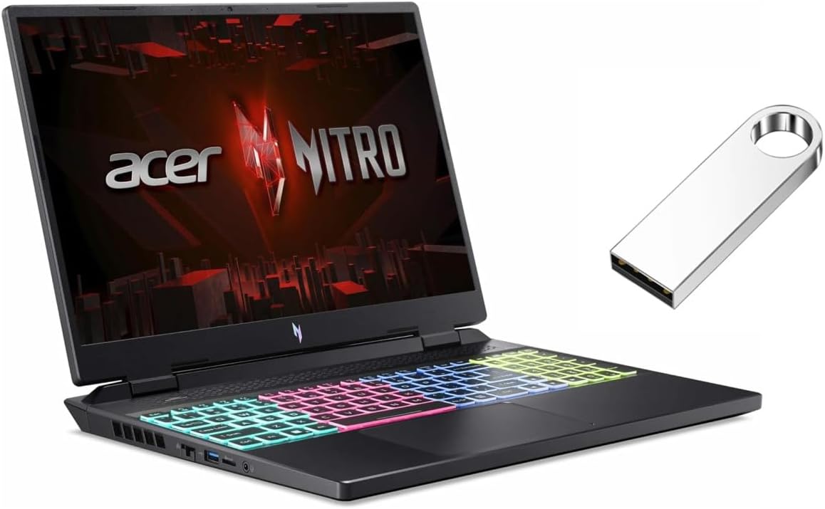 acer Nitro 16” WUXGA 165Hz Gaming Laptop | Intel Core i7-13620H Processor | GeForce RTX 4050 | Backlit keyboard | 16GB RAM DDR5 | 1024GB SSD | Windows 11 Home | Bundle with 64GB USB Flash Drive