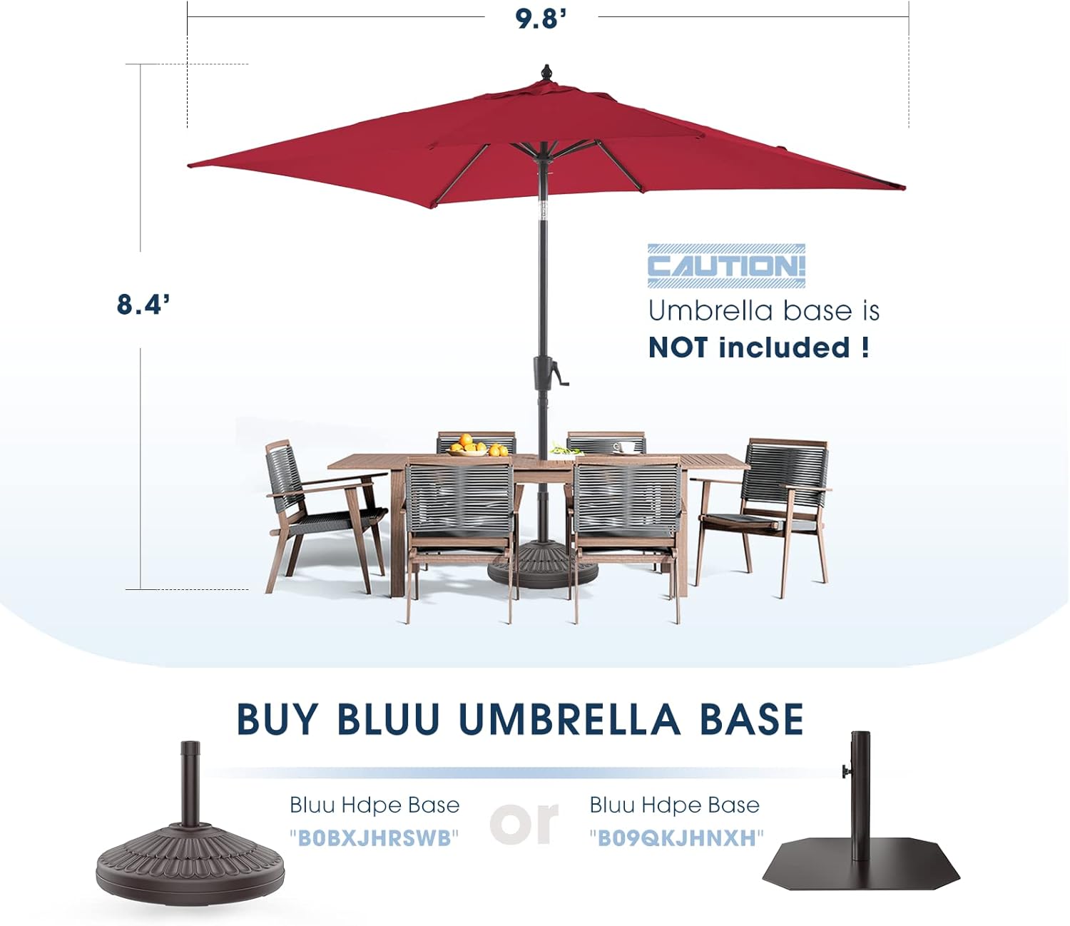 BLUU MAPLE Olefin Patio Umbrella 6.6 x 9.8 FT with Push Button Tilt A490480