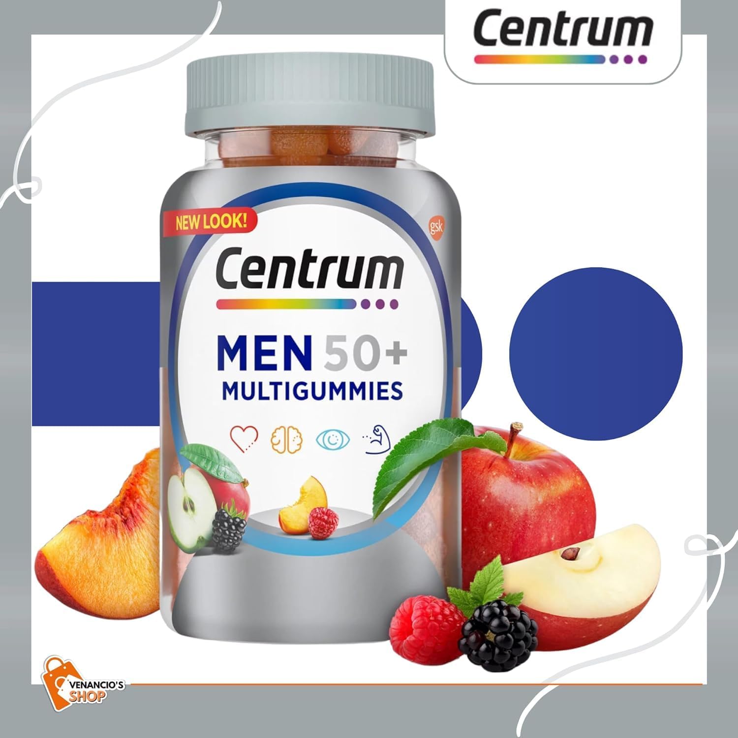 Centrum Silver Men 50+ Multigummies Multivitamin Supplement, Assorted Fruit, 140 Count H5541
