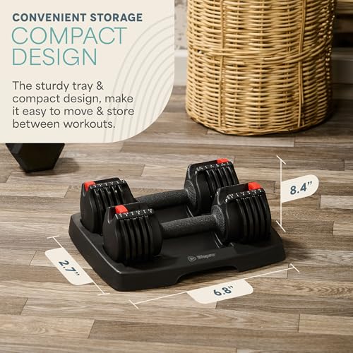 Lifepro Adjustable Dumbbells Set with Rack, 5-in-1, 15-55lb, Home Gym K99628