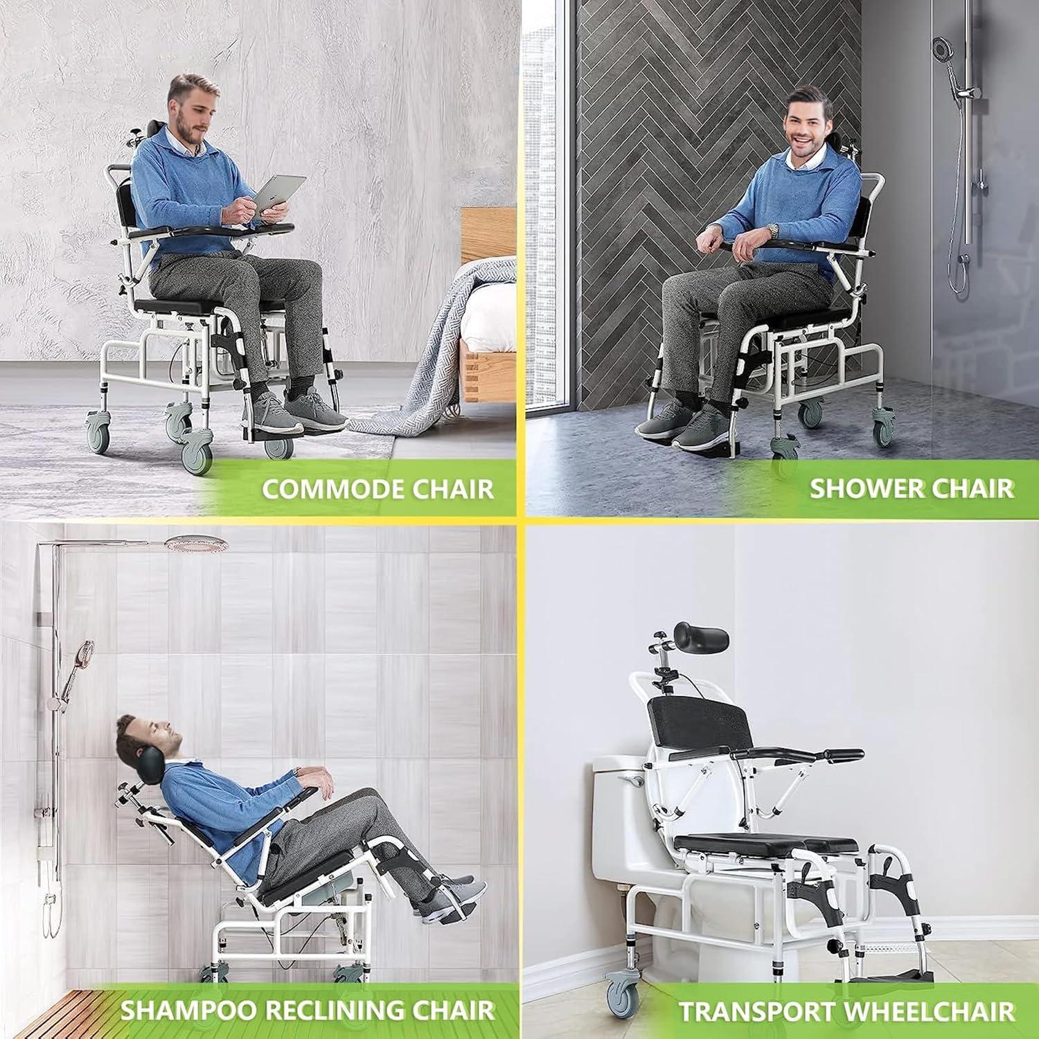 Reclining Shower Chair with Soft Seat Cushion, 300lbs Capacity W3154
