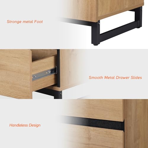WAMPAT Modern TV Stand for TVs up to 40 inch, 3 Drawers, Metal Base, Oak J845