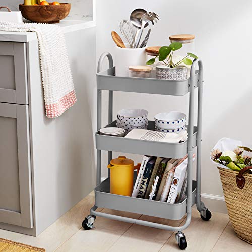 Amazon Basics 3-Tier Rolling Utility Cart with Lockable Wheels, White I730073