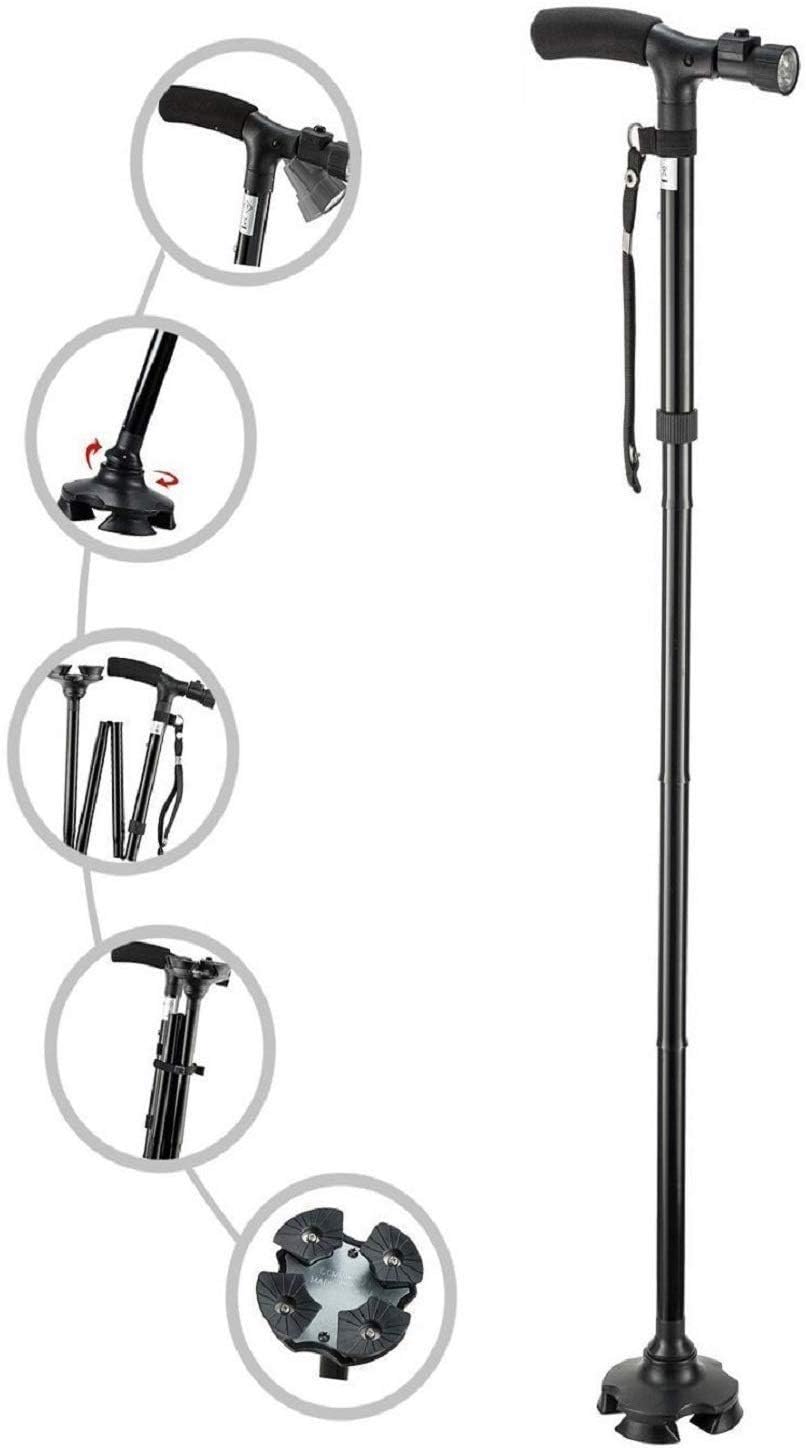 Folding Cane with LED Light, Adjustable Walking Stick with T Handle Q76494